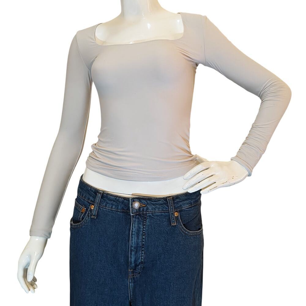 Abercrombie & Fitch White Square Neck Long Sleeve Top XXS